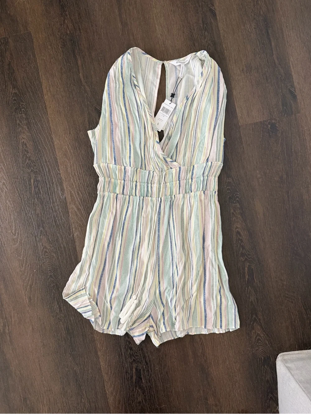 BCBG Pastel Multi-Stripe Sleeveless Beach Romper Coverup